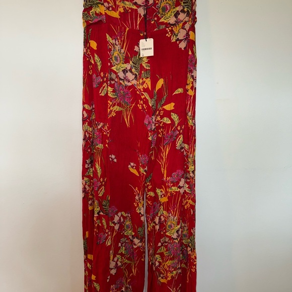 NWT Free People Floral Red Wide-Leg Pants - Picture 5 of 7